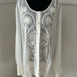 J. Jill Sheer White Embroidered Blouse NWT